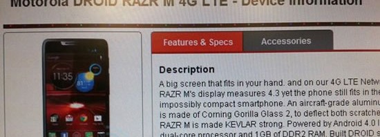 Motorola’s unreleased Droid RAZR M 4G LTE leaked